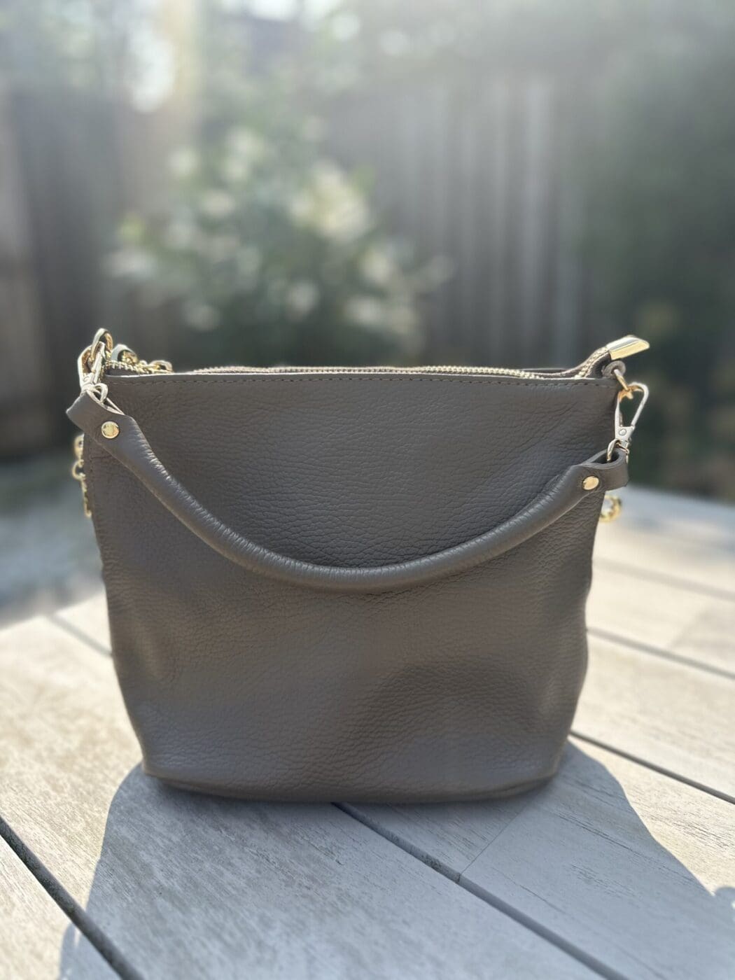 Leren handtas taupe